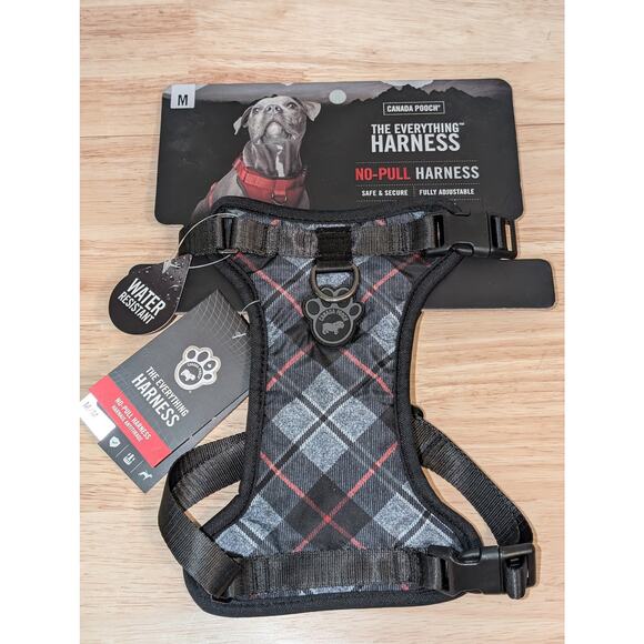 Canada Pooch The Everything Dog Harness Gray Plaid 100% Polyester Padded SZ M - Picture 1 of 6